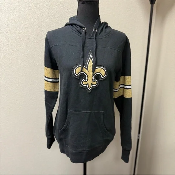 NFL Team Apparel New Orleans Saints Women's Black Hoodie, Gold Fleur-de-lis. Lg - Picture 1 of 7